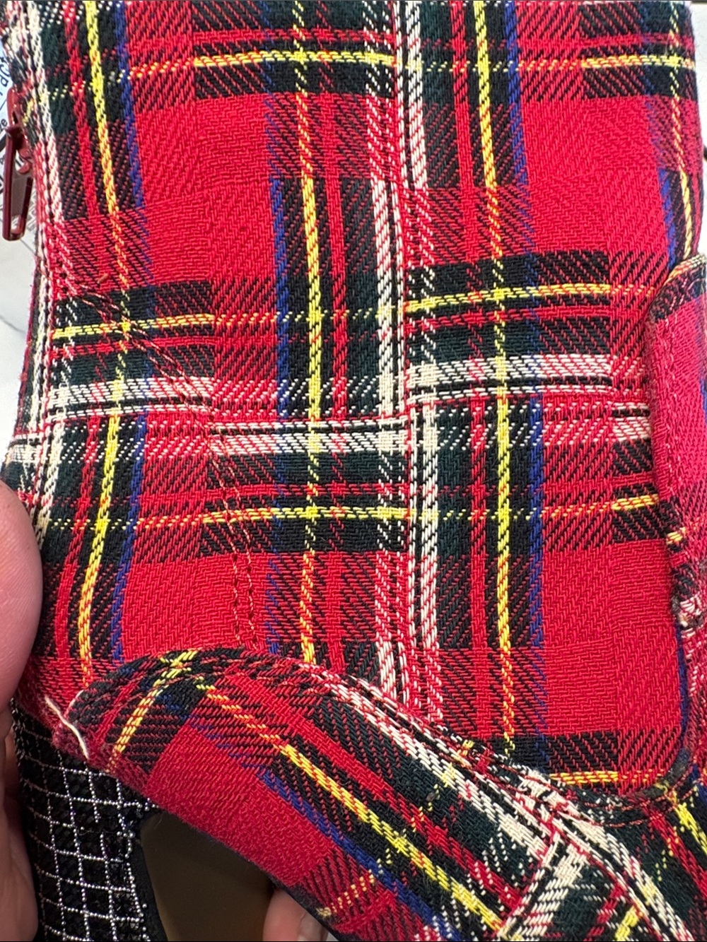 Betsey Johnson Red Plaid Stretch Ankle Booties - Picture 9 of 12